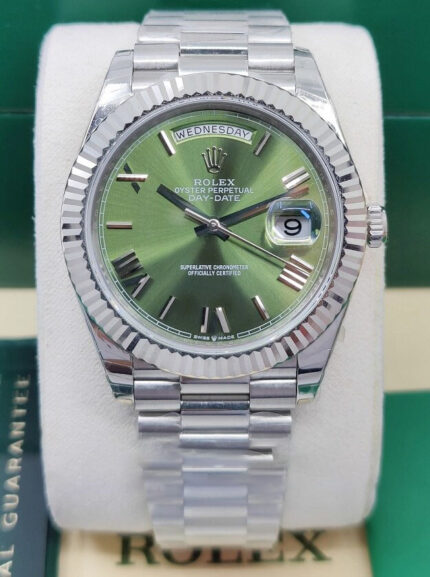 Rolex Day Date 40mm Super Clone Swiss Replica Watch | President Bracelet | Olive Green Dial Ref 228239 | 3255 Swiss Movement